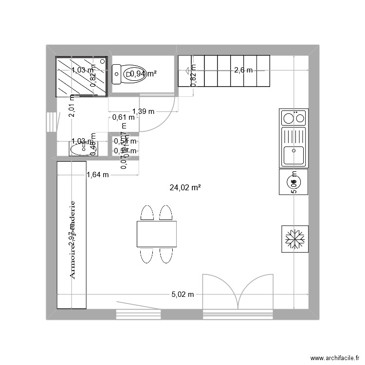 Capbreton RDC. Plan de 2 pièces et 25 m2