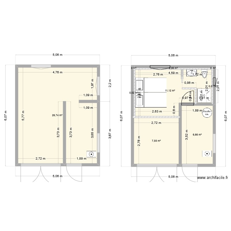 Garage. Plan de 9 pièces et 52 m2