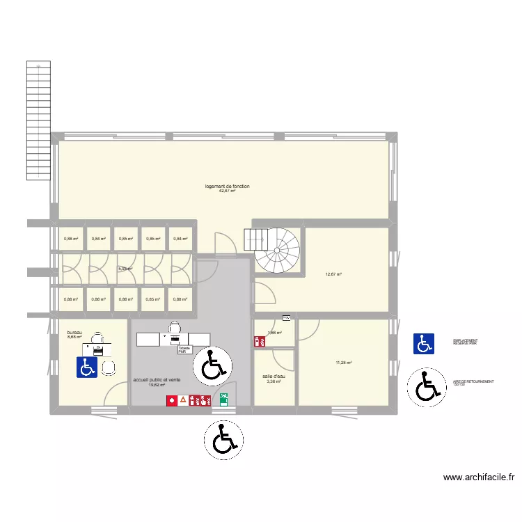 plan bat administratif + logement rdc accessibilit&eacute;. Plan de 