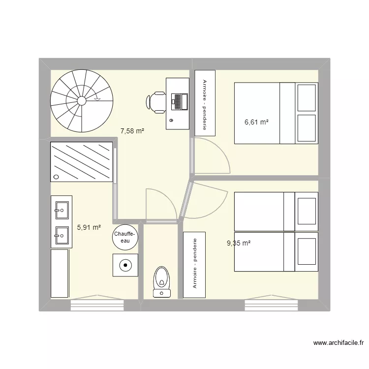 ETAGE. Plan de 4  et 29 m²