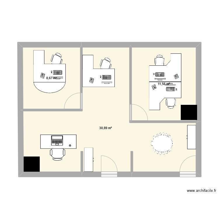 Informatique 2e étage (proposition Cédric). Plan de 3 pièces et 51 m2