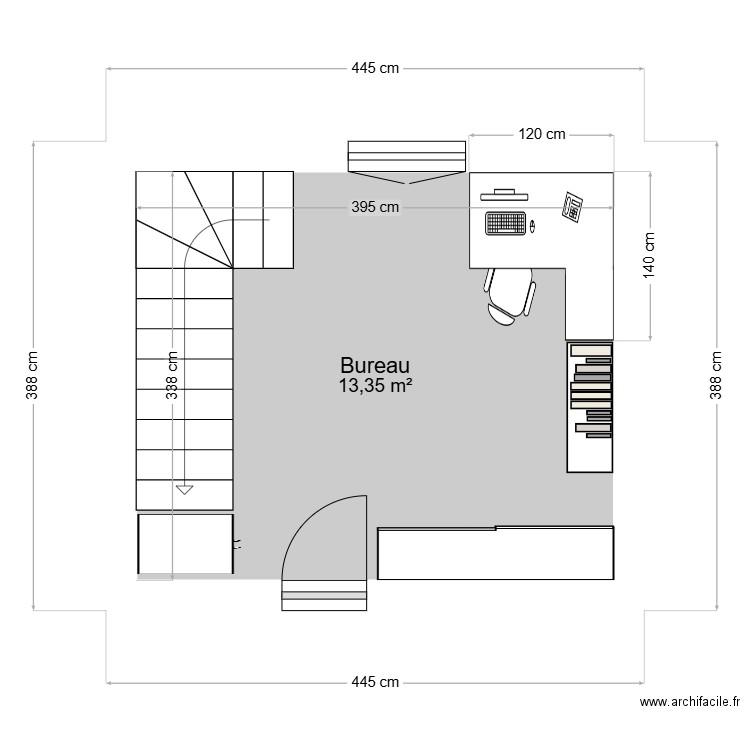 Bureau. Plan de 1 pièce et 13 m2