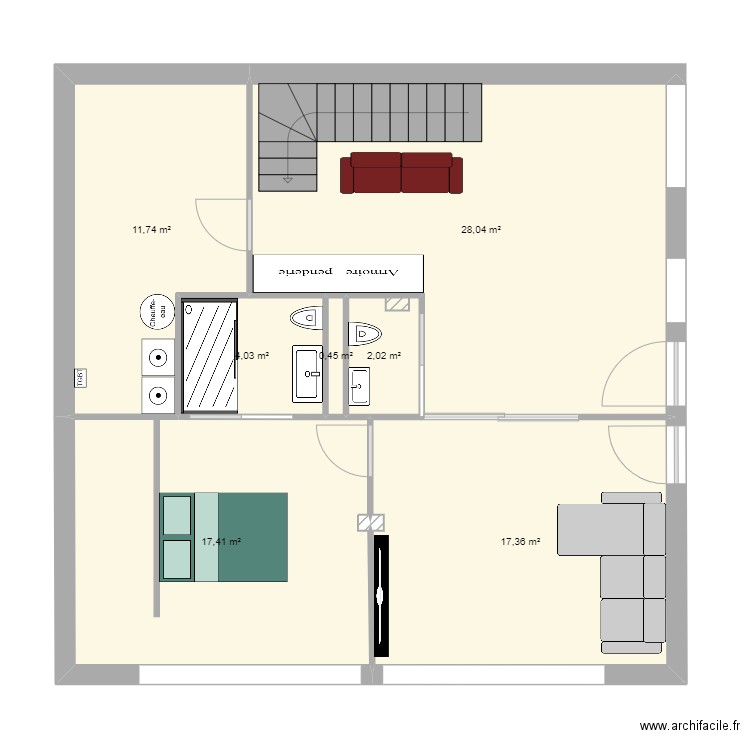 salon cuisine. Plan de 0 pièce et 0 m2