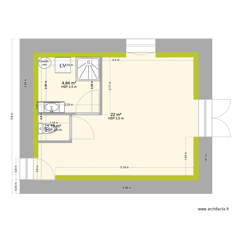 coussot. Plan de 3 pièces et 36 m2