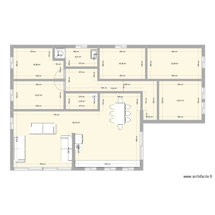 floc. Plan de 9 pièces et 134 m2