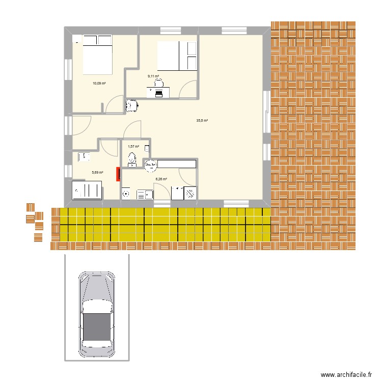 Isa68m.v5_Terrasse2.1. Plan de 6 pièces et 69 m2