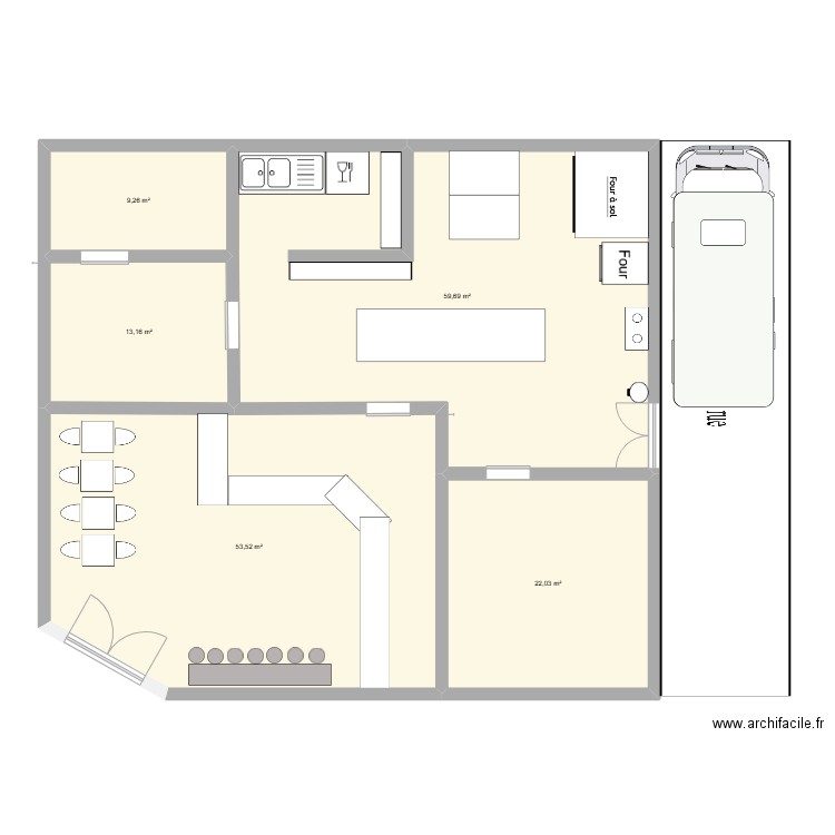 patisserie gabin. Plan de 5 pièces et 158 m2