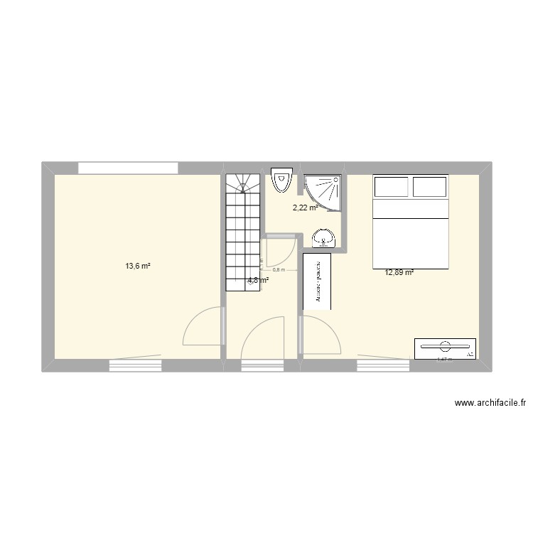 SdB-rdc-v0.1. Plan de 4 pièces et 34 m2