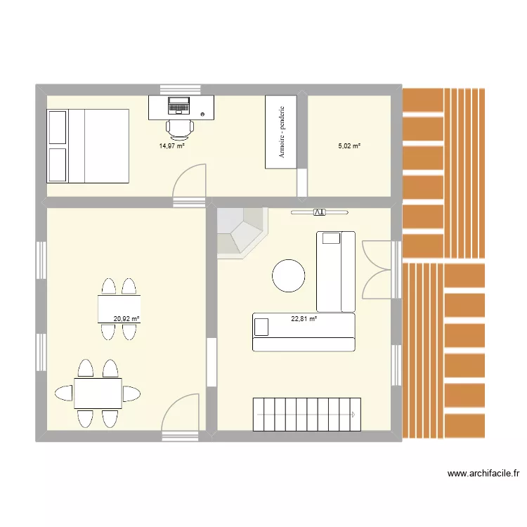 cuisine. Plan de 4  et 64 m²