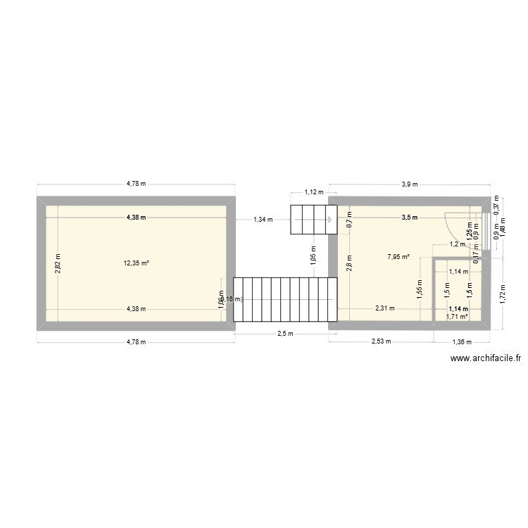 1er étage. Plan de 3 pièces et 22 m2