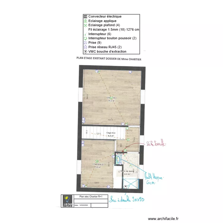Plan elec Chartier R+1. Plan de 