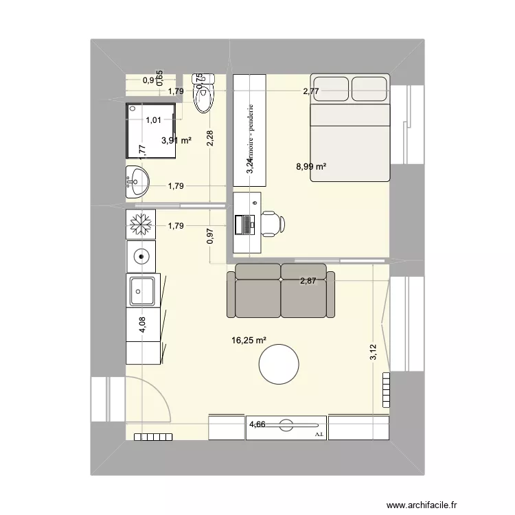 studio jade. Plan de 3 Pièces et 29 m² studio jade. Plan de 3 Pièces et 29 m²