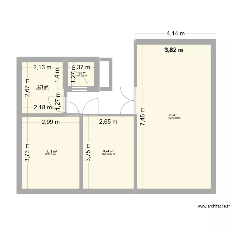 MERIDIENNE. Plan de 5  et 57 m²
