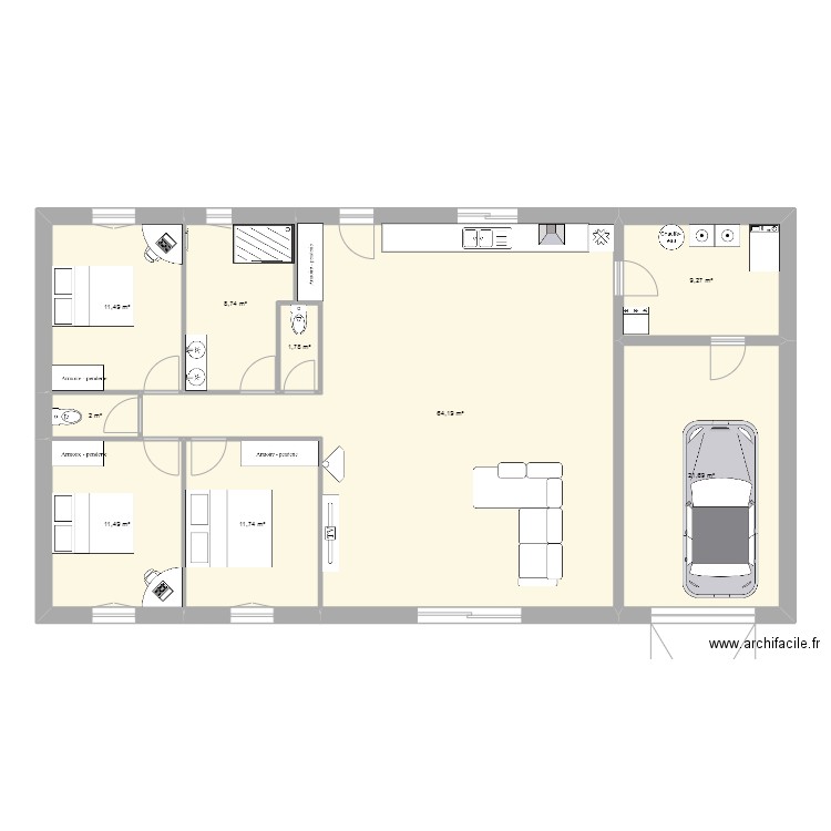 maison 1. Plan de 9 pièces et 142 m2