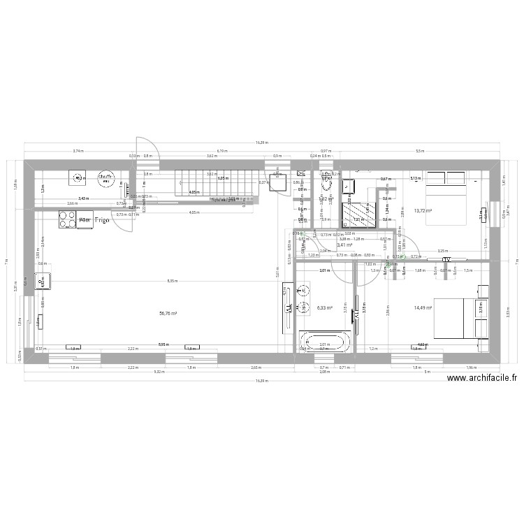 RDC modif 3. Plan de 6 pièces et 97 m2