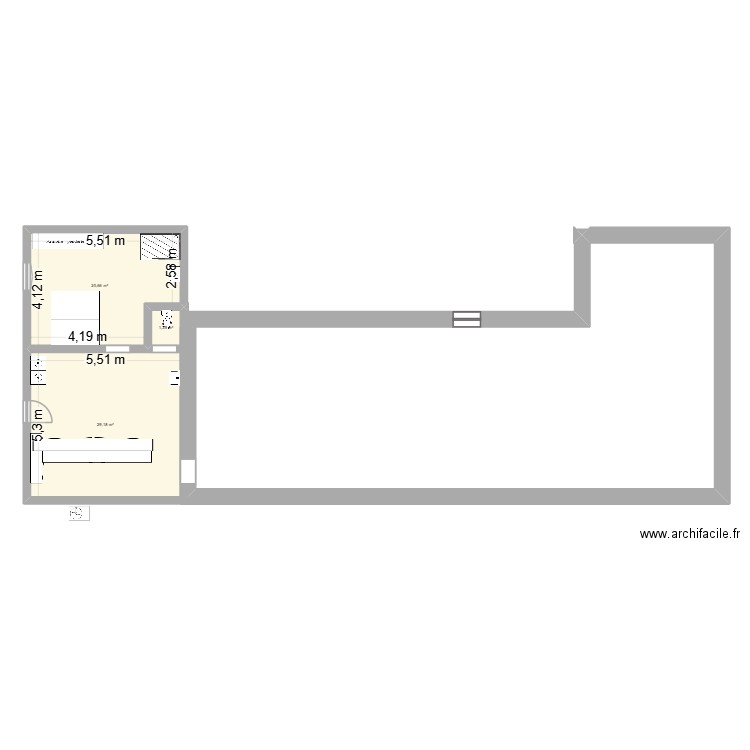 extension maison. Plan de 3 pièces et 51 m2