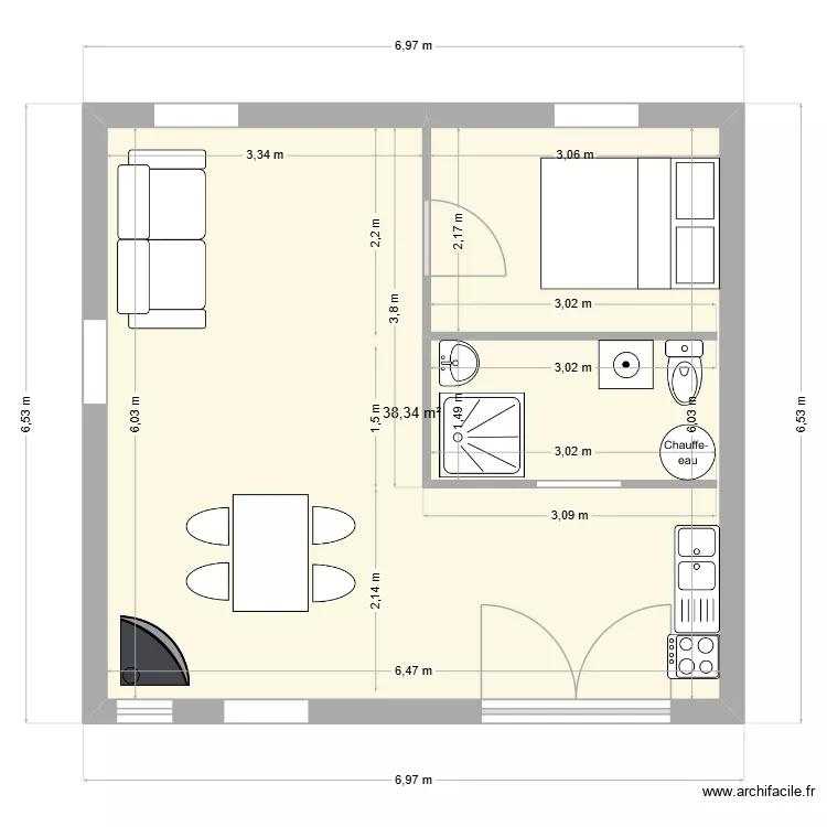 Donz&egrave;re Garage 2. Plan de 1  et 38 m²