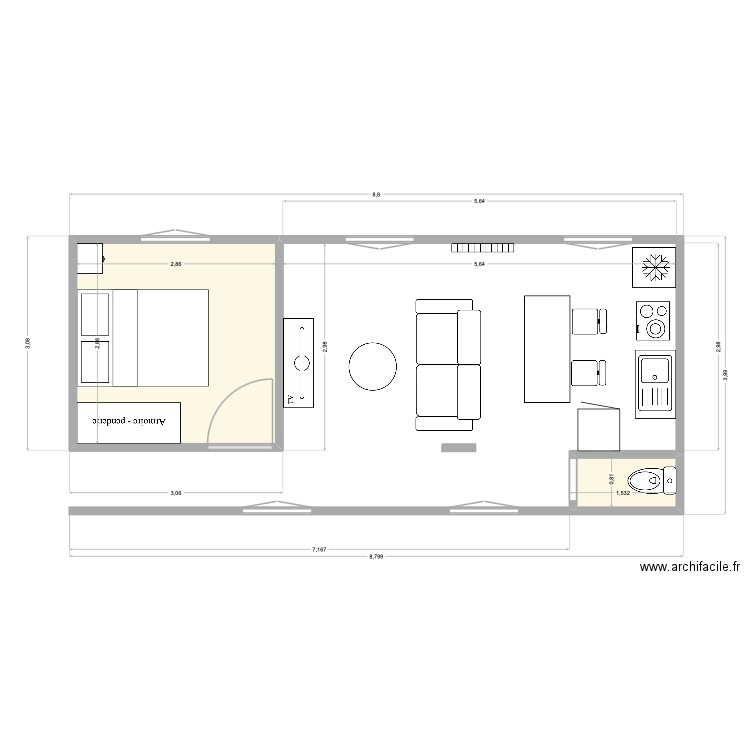 St Malo. Plan de 2 pièces et 9 m2