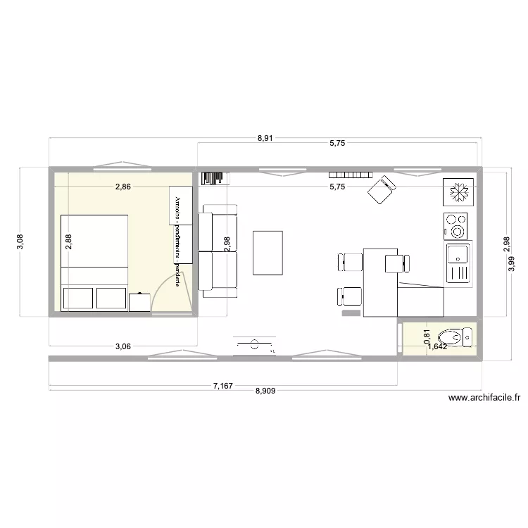 St Malo. Plan de 2 pièces et 9 m²