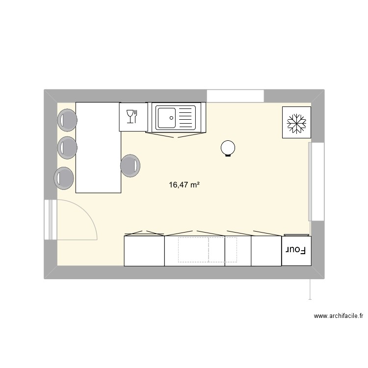 Cuisine. Plan de 1 pièce et 16 m2
