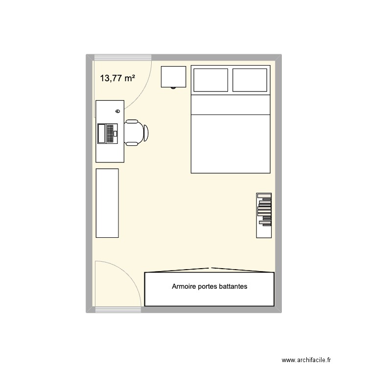 Chambre 1 V2. Plan de 1 pièce et 14 m2