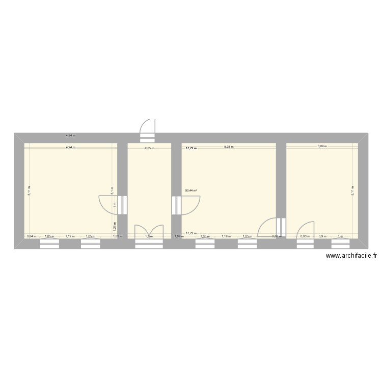 Batiment A Vide. Plan de 1 pièce et 90 m2