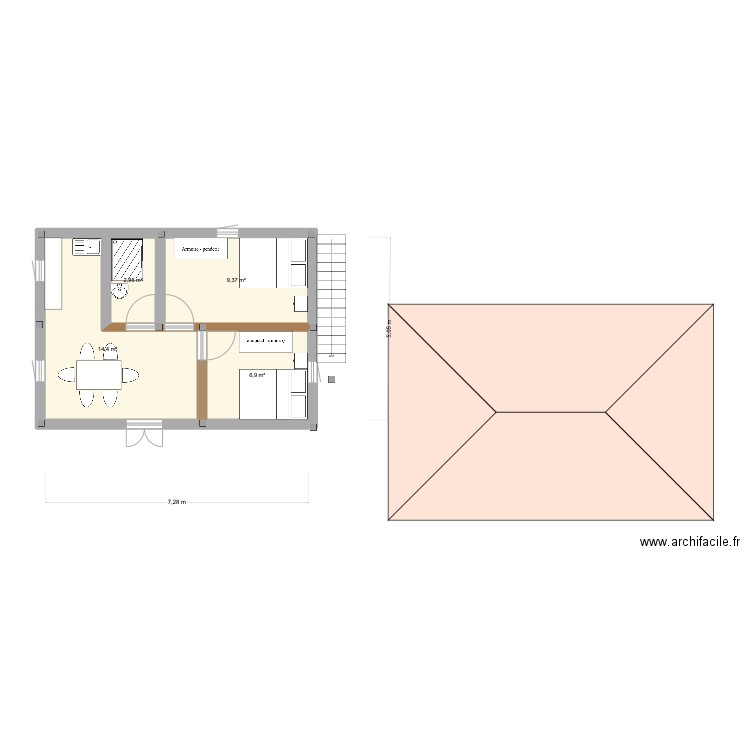 Tanayo 2. Plan de 4 pièces et 34 m2