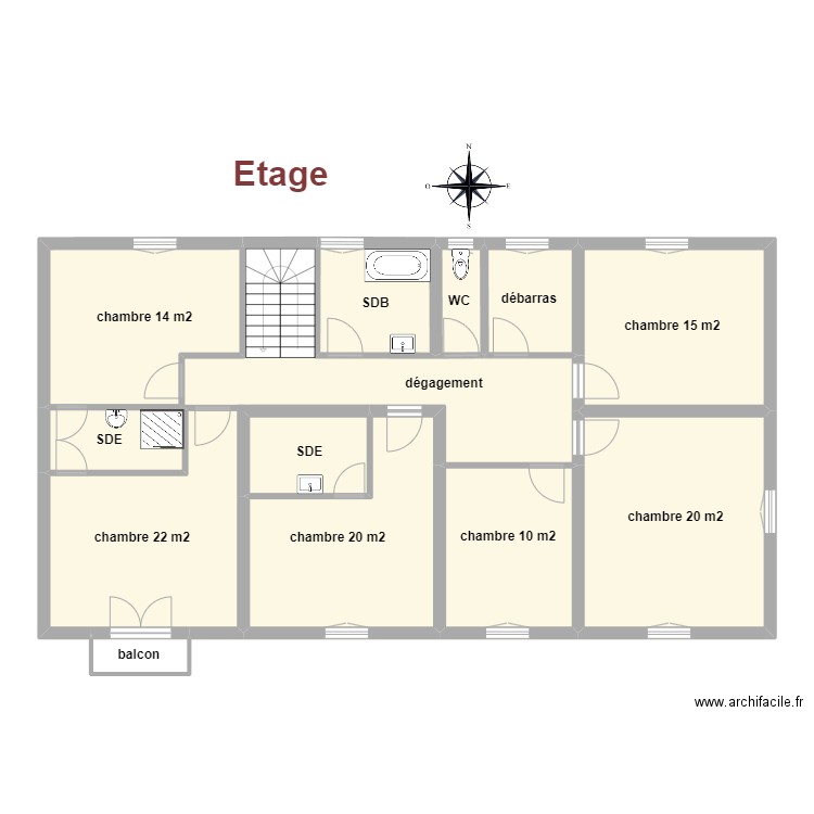 Etage Roy Panassac. Plan de 11 pièces et 132 m2