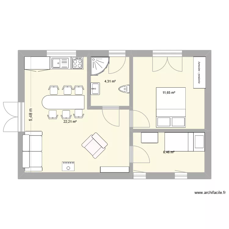 petite maison 1. Plan de 4 pièces et 45 m²