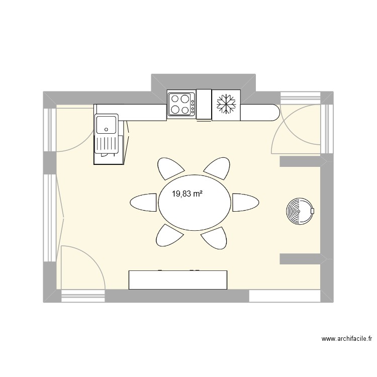 Cuisine Selles. Plan de 1 pièce et 20 m2