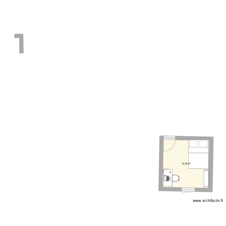 chambre. Plan de 1 pièce et 10 m2