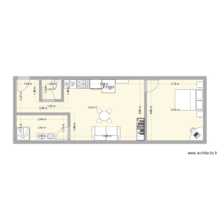 orga 55m² projet 1. Plan de 4 pièces et 49 m2