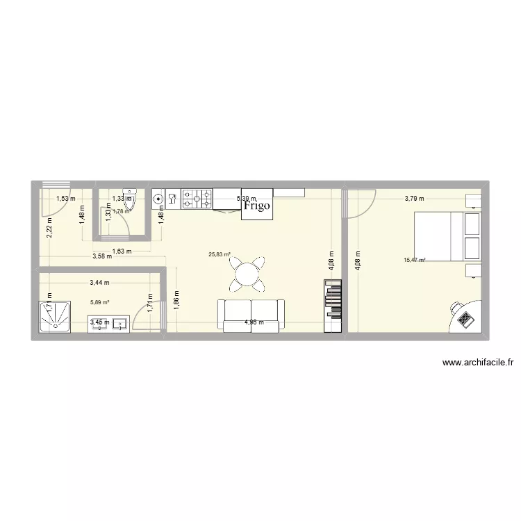 orga 55m&sup2; projet 1. Plan de 