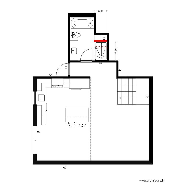 Pare Menuiserie. Plan de 2 pièces et 48 m2