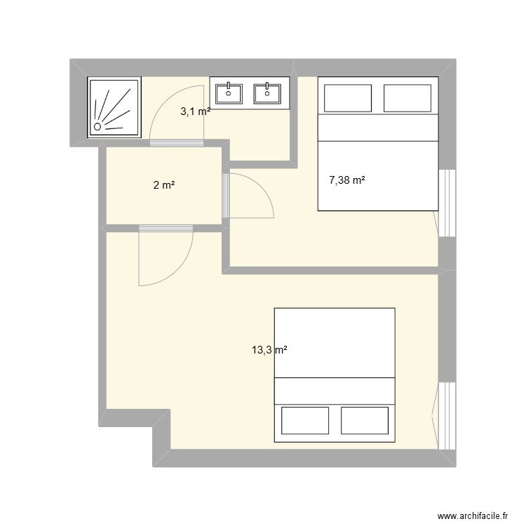 1etg 2. Plan de 4 pièces et 26 m2
