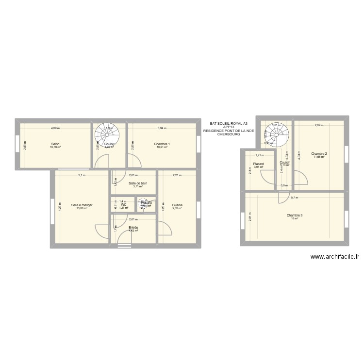 BAT SOLEIL ROYAL A3 APP13. Plan de 13 pièces et 95 m2