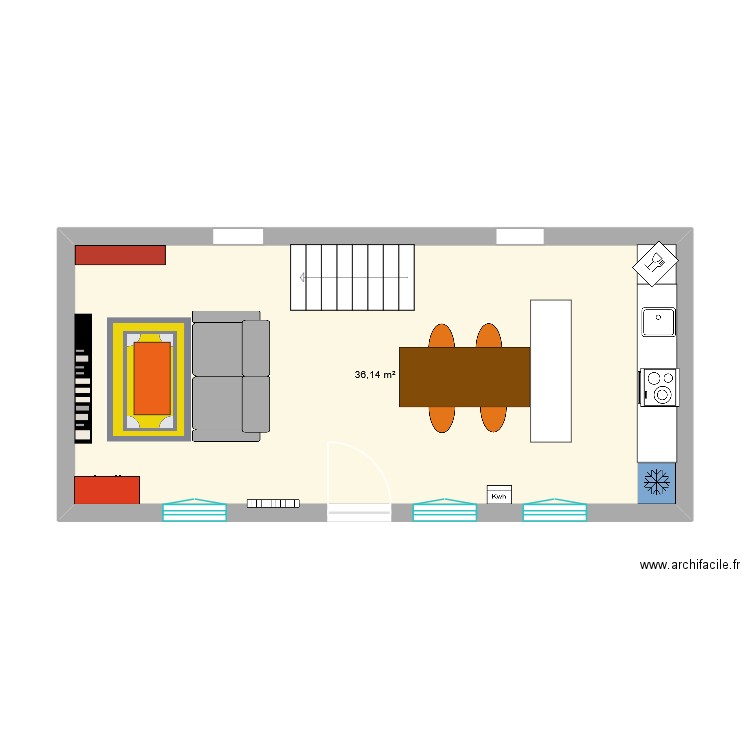 Salon pigeon - Version Ilôt 1. Plan de 1 pièce et 36 m2