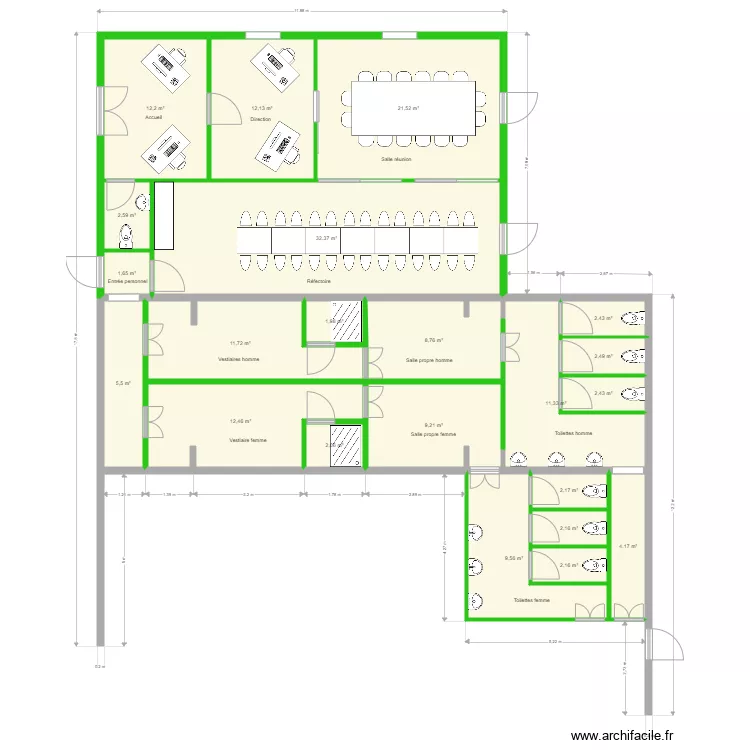 Locaux sociaux et extention Festifruits V1. Plan de 22  et 173 m²