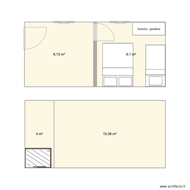 Cabane. Plan de 4 pièces et 38 m2