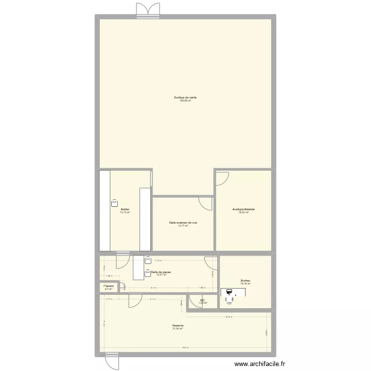 Afflelou. Plan de 9  et 203 m²