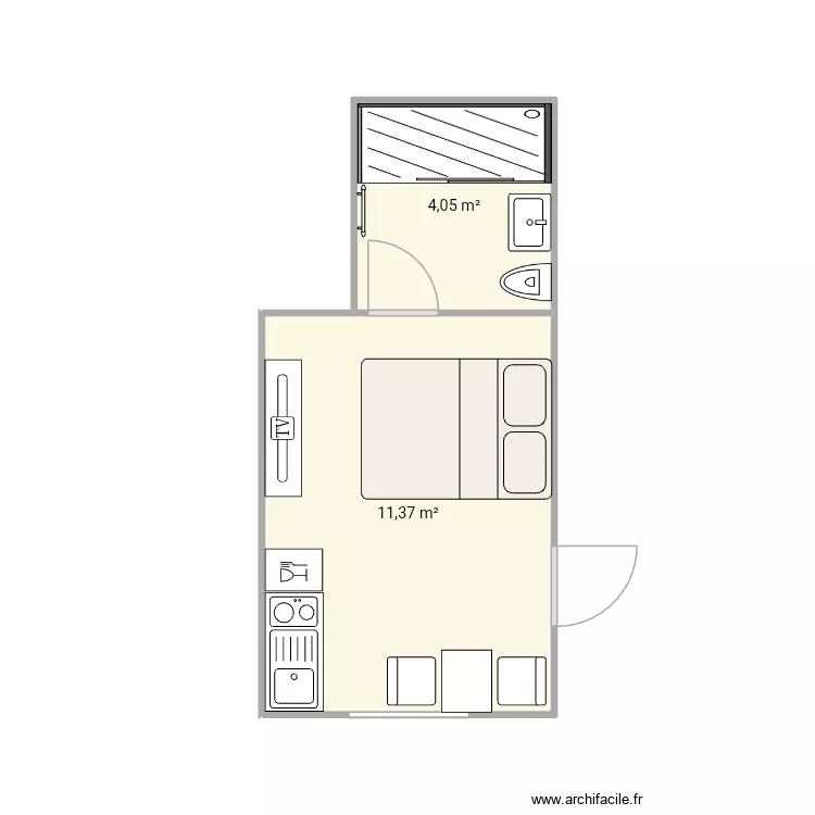 Studio Champzab&eacute;. Plan de 2 Pièces et 15 m²