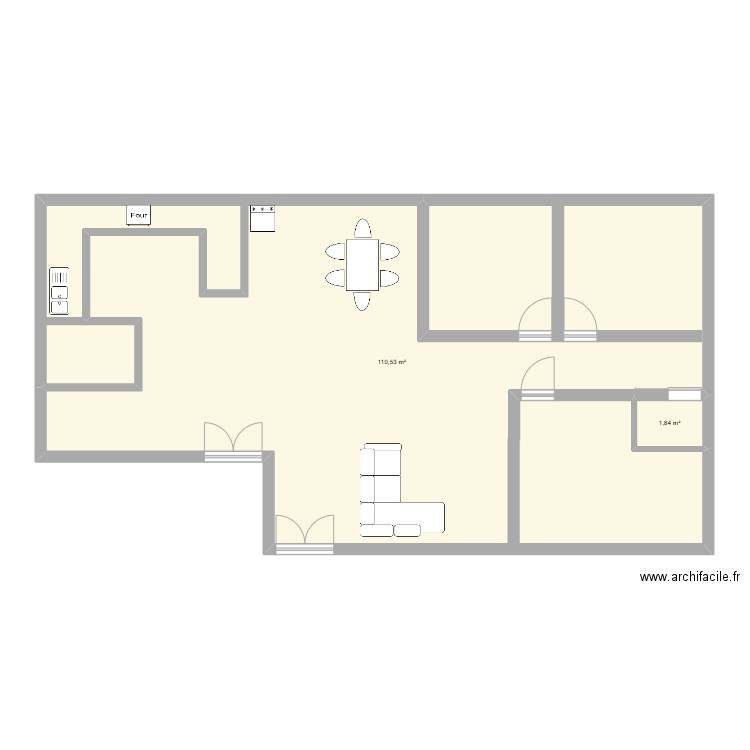 thex. Plan de 2 pièces et 112 m2