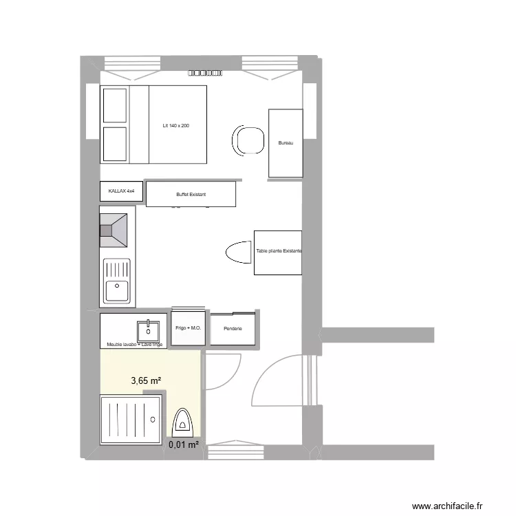 Studio Léa. Plan de 2 et 4 m² Studio Léa. Plan de 2 et 4 m²