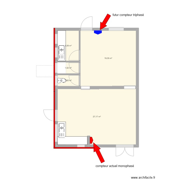 plan installation tri labo. Plan de 5 pièces et 54 m2