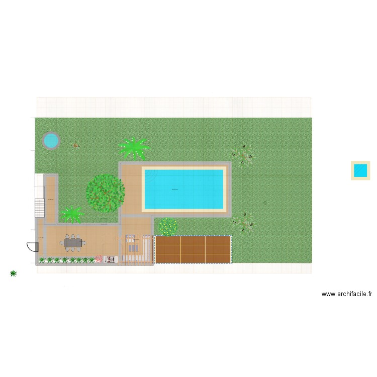 Jardin piscine + salon de jardin. Plan de 6 pièces et 101 m2