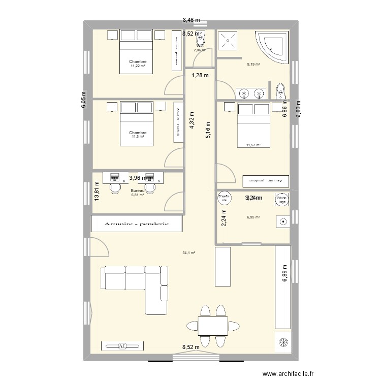 maison. Plan de 8 pièces et 128 m2