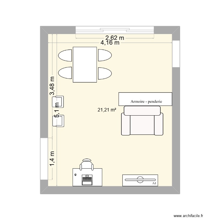 appart evreux salle. Plan de 1 pièce et 21 m2