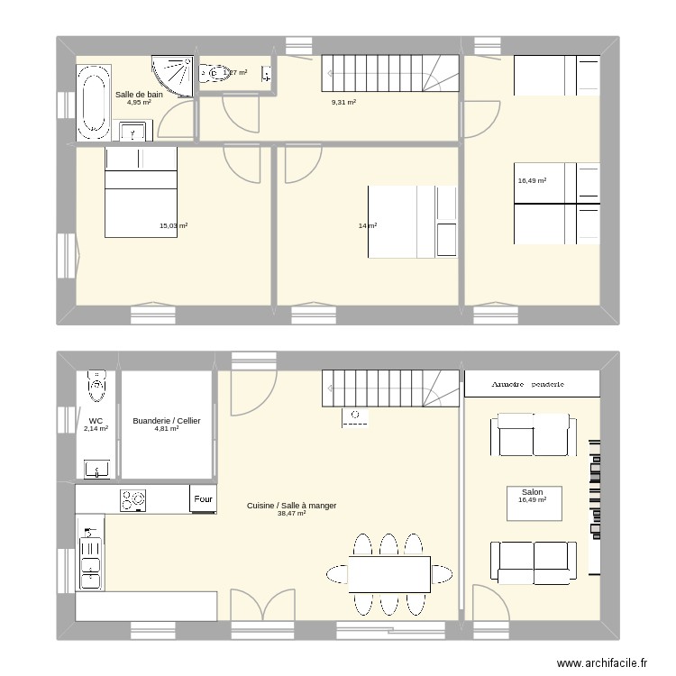 grange. Plan de 10 pièces et 123 m2