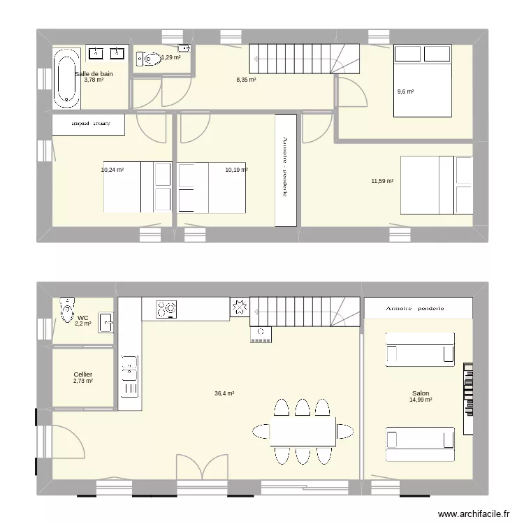 grange. Plan de 11  et 111 m²