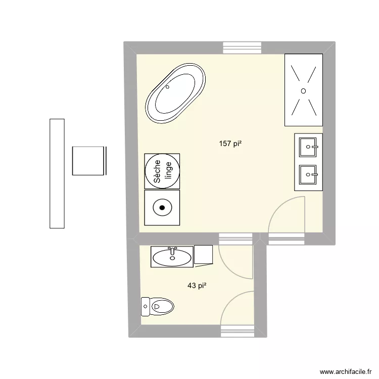 Salle de bain étage. Plan de 2 Pièces et 19 m² Salle de bain étage. Plan de 2 Pièces et 19 m²